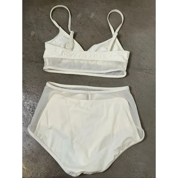 Solid & Striped Mesh Bikini Set | Ivory in Small - Picture 2 of 6